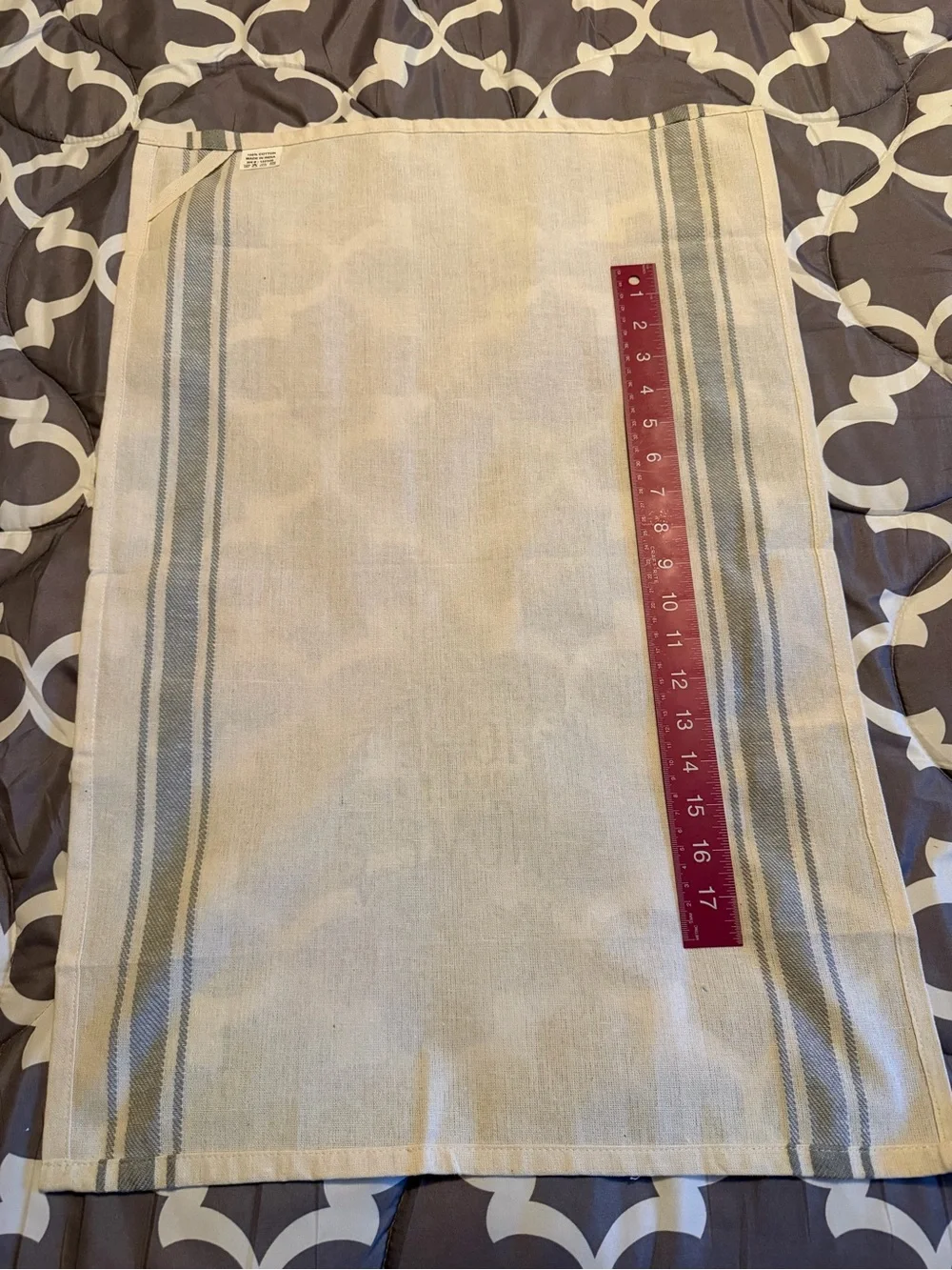 HOME SWEET HOME Cotton Kitchen Towel - White with Gray Stripes